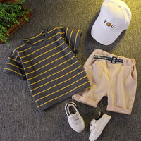 Load image into Gallery viewer, 2 Pieces Set Baby Kid Boys Striped T-Shirts And Solid Color Shorts Wholesale 23022408
