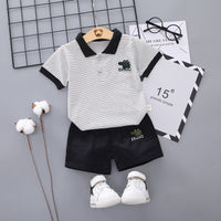 Load image into Gallery viewer, 2 Pieces Set Baby Kid Boys Striped T-Shirts And Solid Color Shorts Wholesale 23022408
