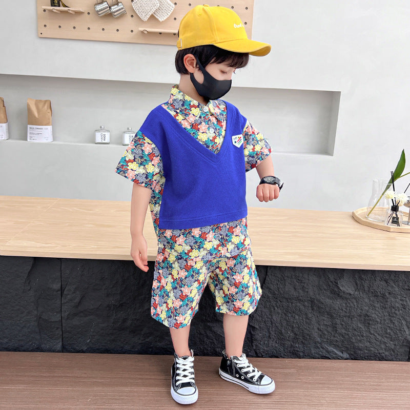 2 Pieces Set Baby Kid Boys Flower Print T-Shirts And Shorts Wholesale 230224109