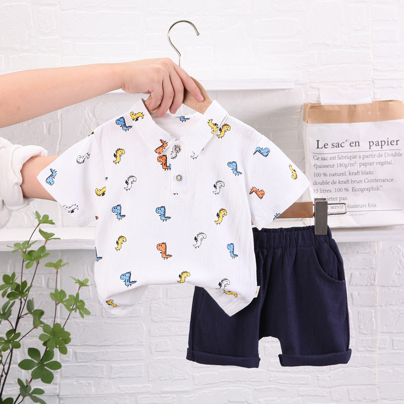 2 Pieces Set Baby Kid Boys Animals Cartoon Print Polo Shirts And Solid Color Shorts Wholesale 230224111