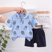 Load image into Gallery viewer, 2 Pieces Set Baby Kid Boys Animals Cartoon Print Polo Shirts And Solid Color Shorts Wholesale 230224114
