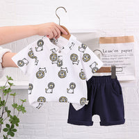 Load image into Gallery viewer, 2 Pieces Set Baby Kid Boys Animals Cartoon Print Polo Shirts And Solid Color Shorts Wholesale 230224114
