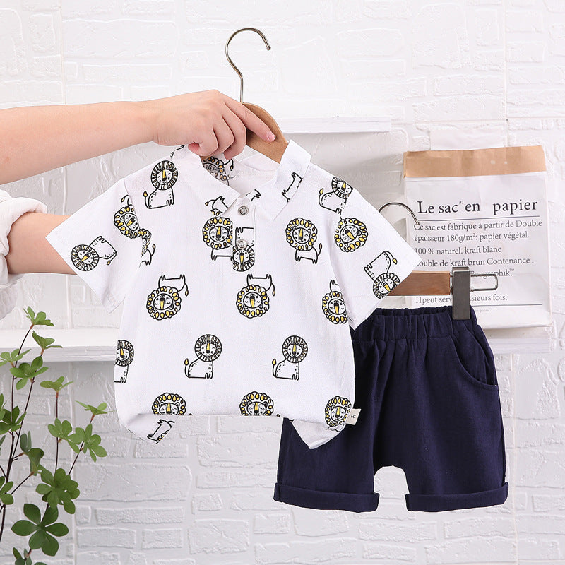 2 Pieces Set Baby Kid Boys Animals Cartoon Print Polo Shirts And Solid Color Shorts Wholesale 230224114