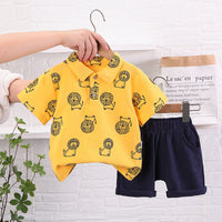 Load image into Gallery viewer, 2 Pieces Set Baby Kid Boys Animals Cartoon Print Polo Shirts And Solid Color Shorts Wholesale 230224114
