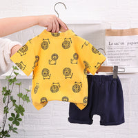 Load image into Gallery viewer, 2 Pieces Set Baby Kid Boys Animals Cartoon Print Polo Shirts And Solid Color Shorts Wholesale 230224114
