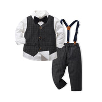Load image into Gallery viewer, 3 Pieces Set Baby Kid Boys Solid Color Bow Shirts And Checked Vests Waistcoats And Pants Suits Wholesale 230224115
