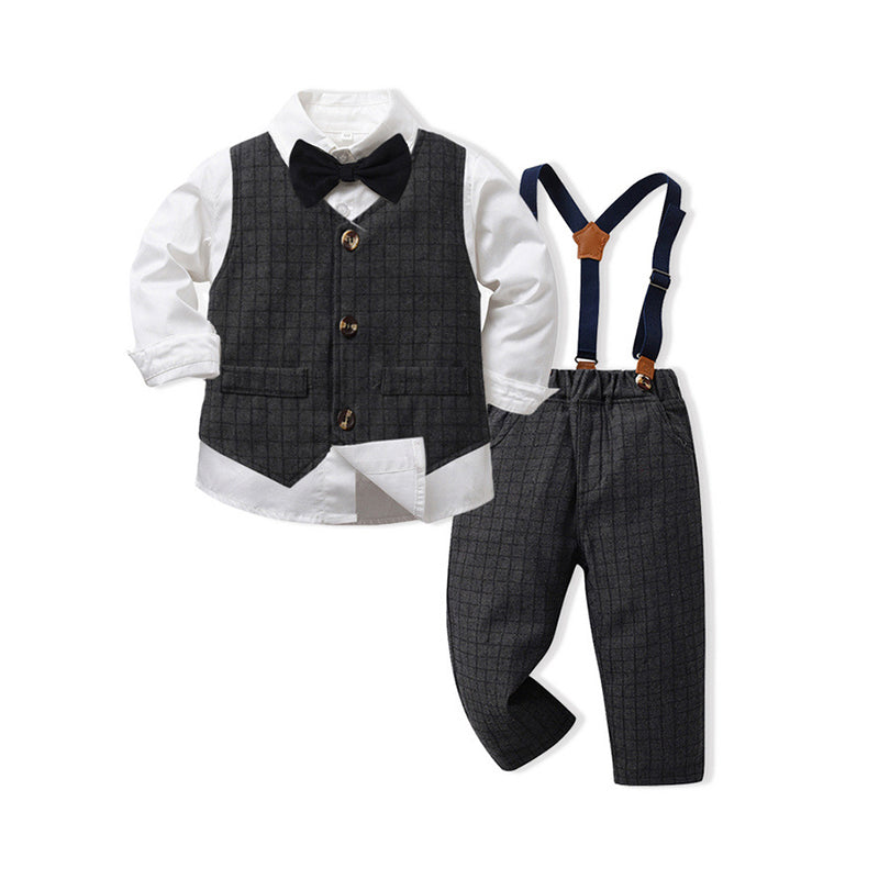 3 Pieces Set Baby Kid Boys Solid Color Bow Shirts And Checked Vests Waistcoats And Pants Suits Wholesale 230224115