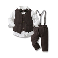 Load image into Gallery viewer, 3 Pieces Set Baby Kid Boys Solid Color Bow Shirts And Checked Vests Waistcoats And Pants Suits Wholesale 230224115

