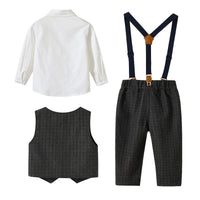 Load image into Gallery viewer, 3 Pieces Set Baby Kid Boys Solid Color Bow Shirts And Checked Vests Waistcoats And Pants Suits Wholesale 230224115

