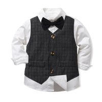 Load image into Gallery viewer, 3 Pieces Set Baby Kid Boys Solid Color Bow Shirts And Checked Vests Waistcoats And Pants Suits Wholesale 230224115
