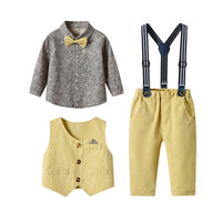 Load image into Gallery viewer, 3 Pieces Set Baby Kid Boys Flower Bow Print Shirts And Solid Color Vests Waistcoats And Pants Suits Wholesale 230224117

