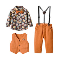 Load image into Gallery viewer, 3 Pieces Set Baby Kid Boys Flower Bow Print Shirts And Solid Color Vests Waistcoats And Pants Suits Wholesale 230224117

