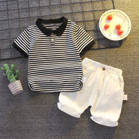 Load image into Gallery viewer, 2 Pieces Set Baby Kid Boys Striped Polo Shirts And Solid Color Shorts Wholesale 23022412

