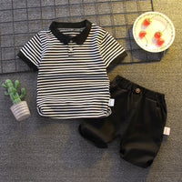 Load image into Gallery viewer, 2 Pieces Set Baby Kid Boys Striped Polo Shirts And Solid Color Shorts Wholesale 23022412
