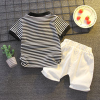 Load image into Gallery viewer, 2 Pieces Set Baby Kid Boys Striped Polo Shirts And Solid Color Shorts Wholesale 23022412
