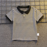 Load image into Gallery viewer, 2 Pieces Set Baby Kid Boys Striped Polo Shirts And Solid Color Shorts Wholesale 23022412
