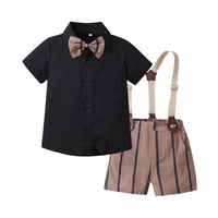 Load image into Gallery viewer, 2 Pieces Set Baby Kid Boys Dressy Bow Shirts And Solid Color Rompers Wholesale 230224125
