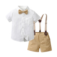 Load image into Gallery viewer, 2 Pieces Set Baby Kid Boys Dressy Bow Shirts And Solid Color Rompers Wholesale 230224125
