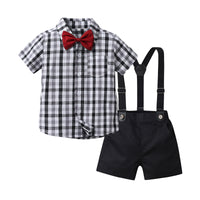 Load image into Gallery viewer, 2 Pieces Set Baby Kid Boys Dressy Bow Shirts And Solid Color Rompers Wholesale 230224125
