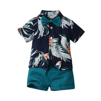 Load image into Gallery viewer, 2 Pieces Set Baby Kid Boys Flower Bow Print Shirts And Solid Color Shorts Wholesale 230224126

