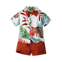 Load image into Gallery viewer, 2 Pieces Set Baby Kid Boys Flower Bow Print Shirts And Solid Color Shorts Wholesale 230224126
