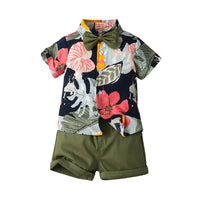 Load image into Gallery viewer, 2 Pieces Set Baby Kid Boys Flower Bow Print Shirts And Solid Color Shorts Wholesale 230224126
