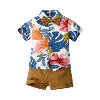 Load image into Gallery viewer, 2 Pieces Set Baby Kid Boys Flower Bow Print Shirts And Solid Color Shorts Wholesale 230224126
