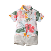 Load image into Gallery viewer, 2 Pieces Set Baby Kid Boys Flower Bow Print Shirts And Solid Color Shorts Wholesale 230224126
