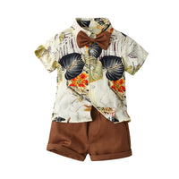 Load image into Gallery viewer, 2 Pieces Set Baby Kid Boys Flower Bow Print Shirts And Solid Color Shorts Wholesale 230224126
