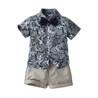 Load image into Gallery viewer, 2 Pieces Set Baby Kid Boys Flower Bow Print Shirts And Solid Color Shorts Wholesale 230224126
