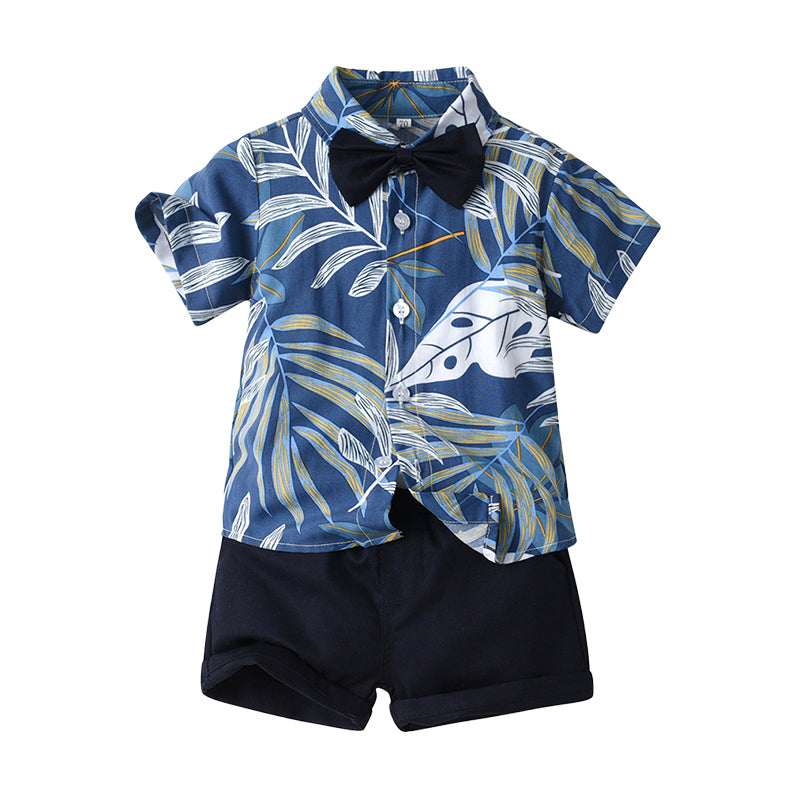 2 Pieces Set Baby Kid Boys Flower Bow Print Shirts And Solid Color Shorts Wholesale 230224126