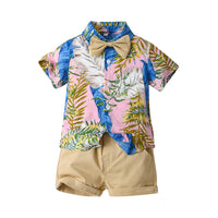 Load image into Gallery viewer, 2 Pieces Set Baby Kid Boys Flower Bow Print Shirts And Solid Color Shorts Wholesale 230224126

