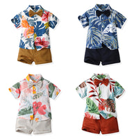 Load image into Gallery viewer, 2 Pieces Set Baby Kid Boys Flower Bow Print Shirts And Solid Color Shorts Wholesale 230224126
