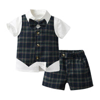 Load image into Gallery viewer, 3 Pieces Set Baby Kid Boys Birthday Party Bow Shirts Checked Vests Waistcoats And Shorts Wholesale 230224127
