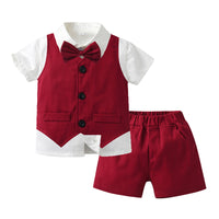 Load image into Gallery viewer, 3 Pieces Set Baby Kid Boys Birthday Party Bow Shirts Checked Vests Waistcoats And Shorts Wholesale 230224127
