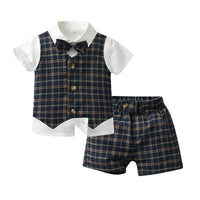 Load image into Gallery viewer, 3 Pieces Set Baby Kid Boys Birthday Party Bow Shirts Checked Vests Waistcoats And Shorts Wholesale 230224127
