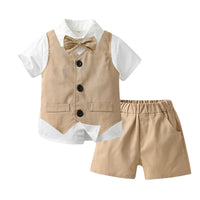 Load image into Gallery viewer, 3 Pieces Set Baby Kid Boys Birthday Party Bow Shirts Checked Vests Waistcoats And Shorts Wholesale 230224127
