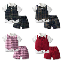 Load image into Gallery viewer, 3 Pieces Set Baby Kid Boys Birthday Party Bow Shirts Checked Vests Waistcoats And Shorts Wholesale 230224127

