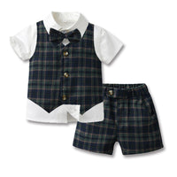 Load image into Gallery viewer, 3 Pieces Set Baby Kid Boys Birthday Party Bow Shirts Checked Vests Waistcoats And Shorts Wholesale 230224127
