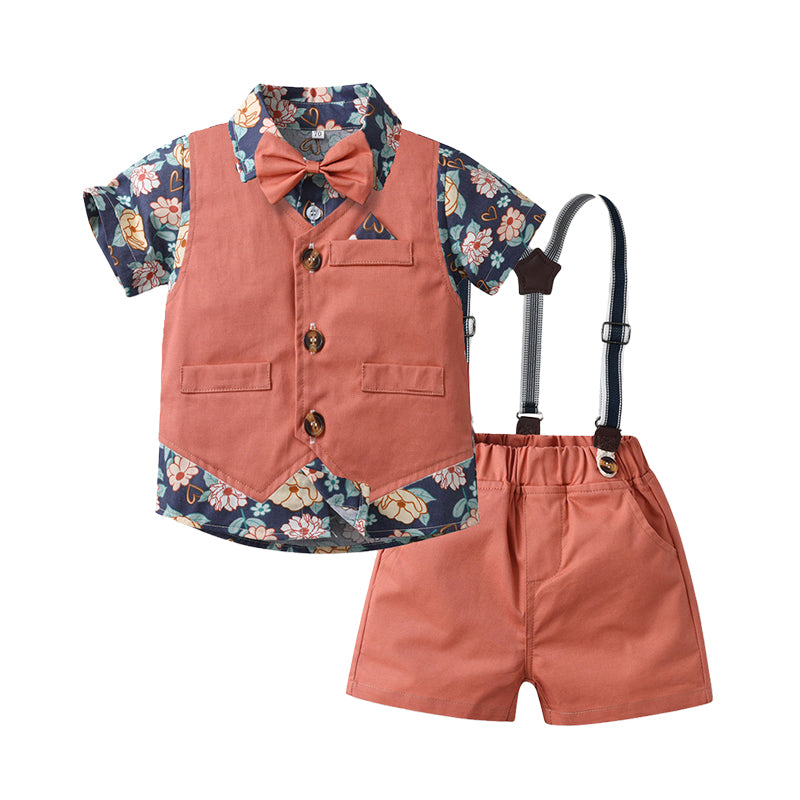 3 Pieces Set Baby Kid Boys Dressy Flower Bow Print Shirts Solid Color Vests Waistcoats And Rompers Wholesale 230224128