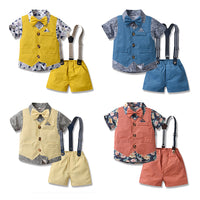 Load image into Gallery viewer, 3 Pieces Set Baby Kid Boys Dressy Flower Bow Print Shirts Solid Color Vests Waistcoats And Rompers Wholesale 230224128
