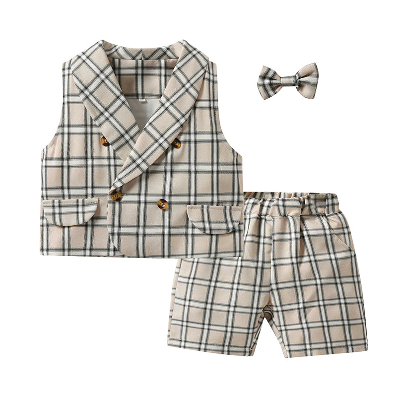 2 Pieces Set Baby Kid Boys Striped Checked Vests Waistcoats And Shorts Wholesale 230224133