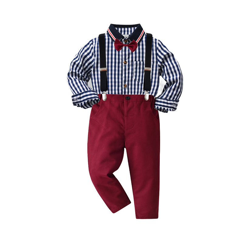 2 Pieces Set Baby Kid Boys Bow Shirts And Color-blocking Jumpsuits Wholesale 230224134