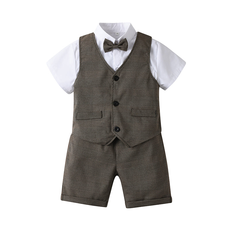 3 Pieces Set Baby Kid Boys Birthday Party Bow Shirts Solid Color Vests Waistcoats And Shorts Wholesale 230224139