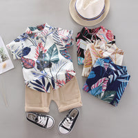 Load image into Gallery viewer, 2 Pieces Set Baby Kid Boys Flower Plant Print Shirts And Solid Color Shorts Wholesale 23022414
