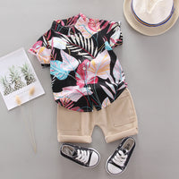 Load image into Gallery viewer, 2 Pieces Set Baby Kid Boys Flower Plant Print Shirts And Solid Color Shorts Wholesale 23022414
