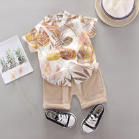 Load image into Gallery viewer, 2 Pieces Set Baby Kid Boys Flower Plant Print Shirts And Solid Color Shorts Wholesale 23022414
