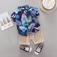 Load image into Gallery viewer, 2 Pieces Set Baby Kid Boys Flower Plant Print Shirts And Solid Color Shorts Wholesale 23022414

