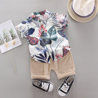 Load image into Gallery viewer, 2 Pieces Set Baby Kid Boys Flower Plant Print Shirts And Solid Color Shorts Wholesale 23022414

