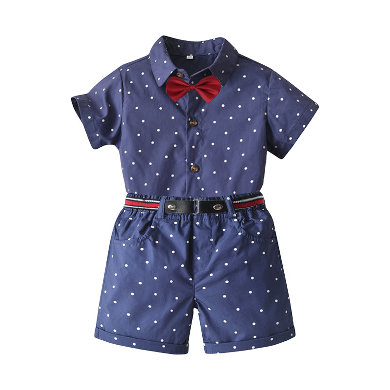 2 Pieces Set Baby Kid Boys Bow Shirts And Polka dots Shorts Wholesale 230224141